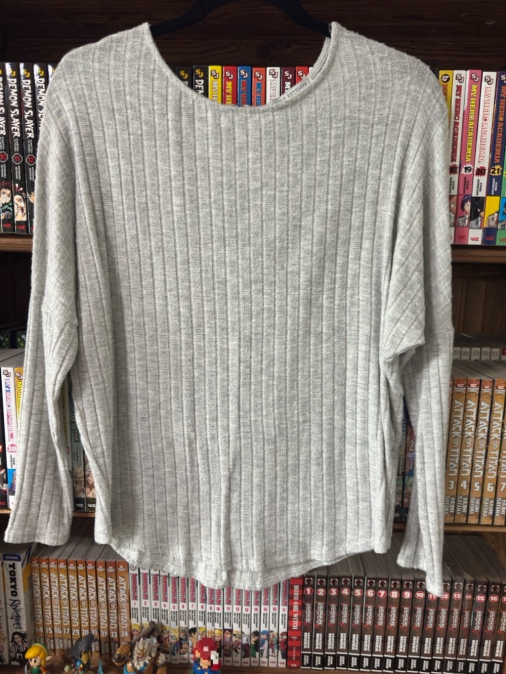 Green Envelope Light Gray Ribbed Crewneck Top
